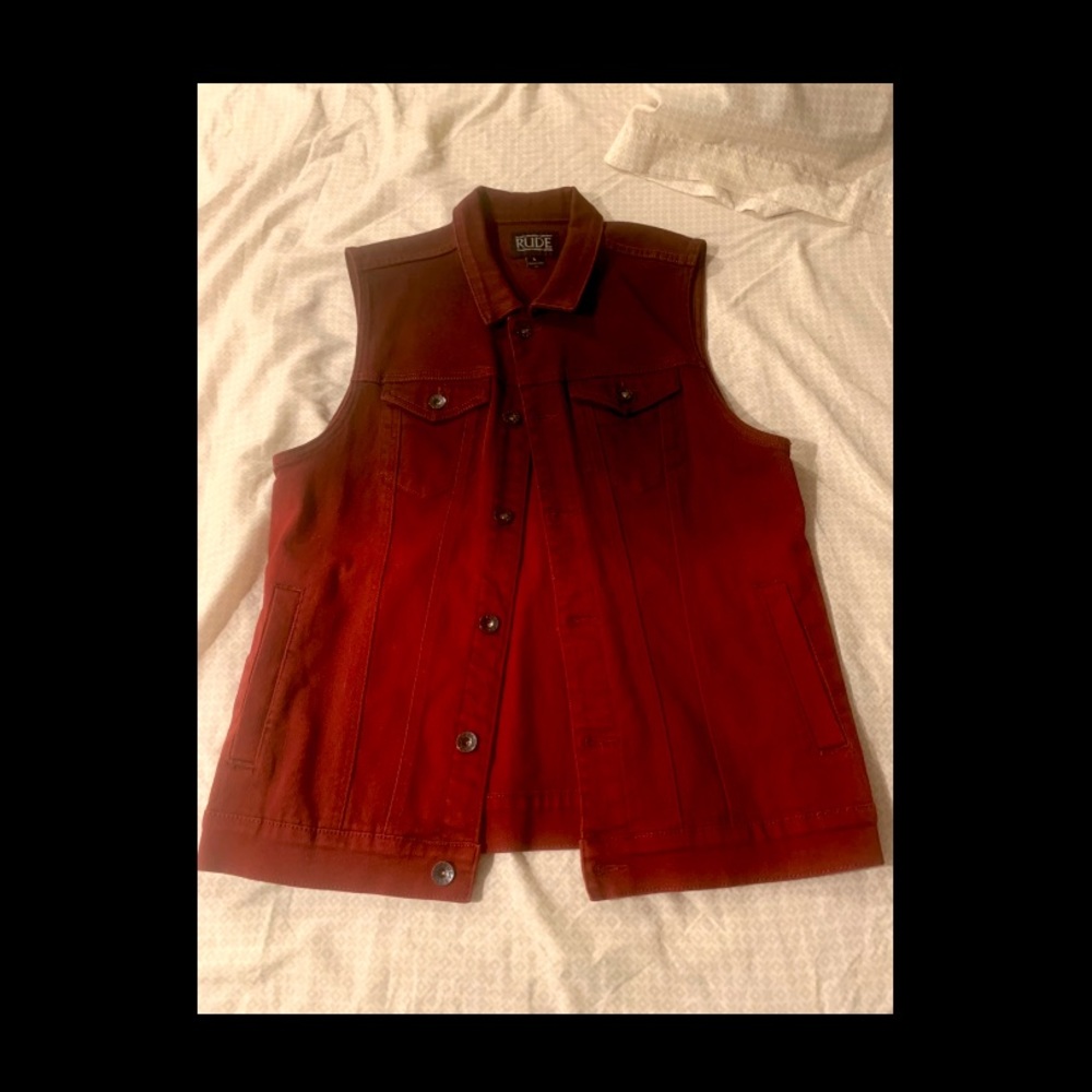 Red Ombré Rude Denim Vest EXCELLENT CONDITION